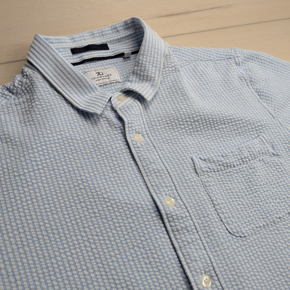 7 Diamonds Light Blue Seersucker Button-Down Shirt
